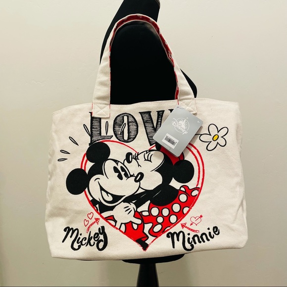 COPY - Disney Store Mickey and Minnie Mouse ''Love'' Canvas Beach Weekend Tote … - Picture 7 of 11